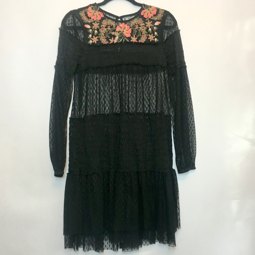 Anthro Maeve Sarama Tunic Dress Black Lace SMALL As Is No Under Slip